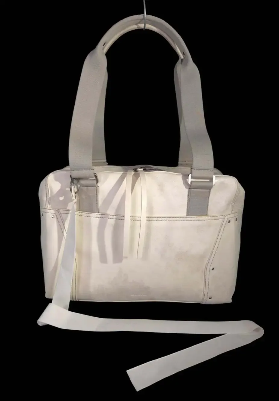 Rick Owens Leather Tote Shoulder Bag Unisex Off White Distressed $1850